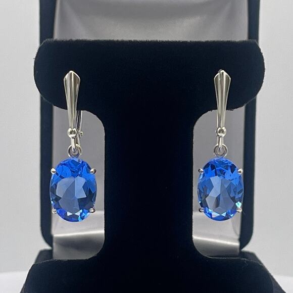 Gorgeous 8.5ctw Oval Cut Blue Quartz Earrings in Sterling Silver - Picture 4 of 8